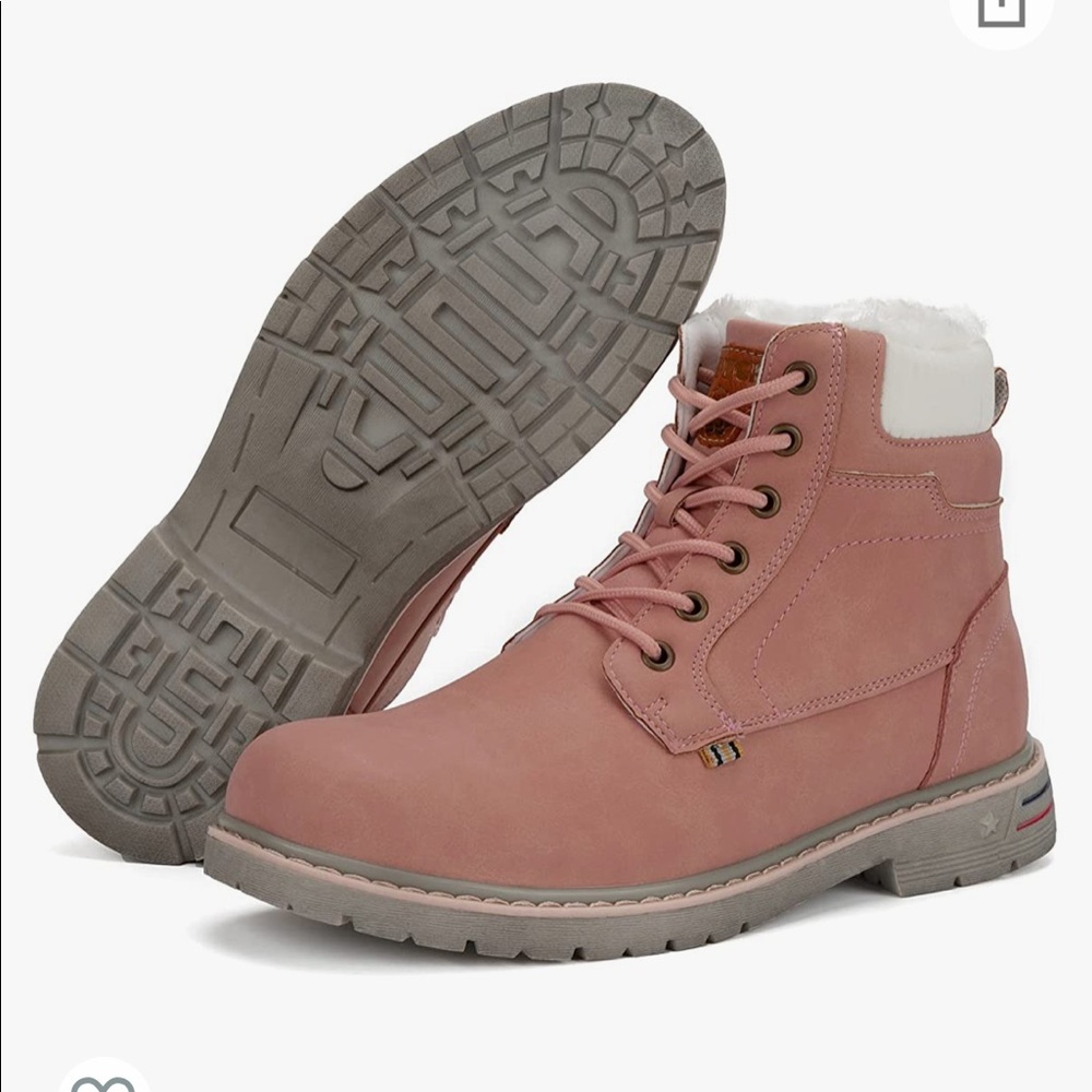 Pink fleece lined winter ankle boot